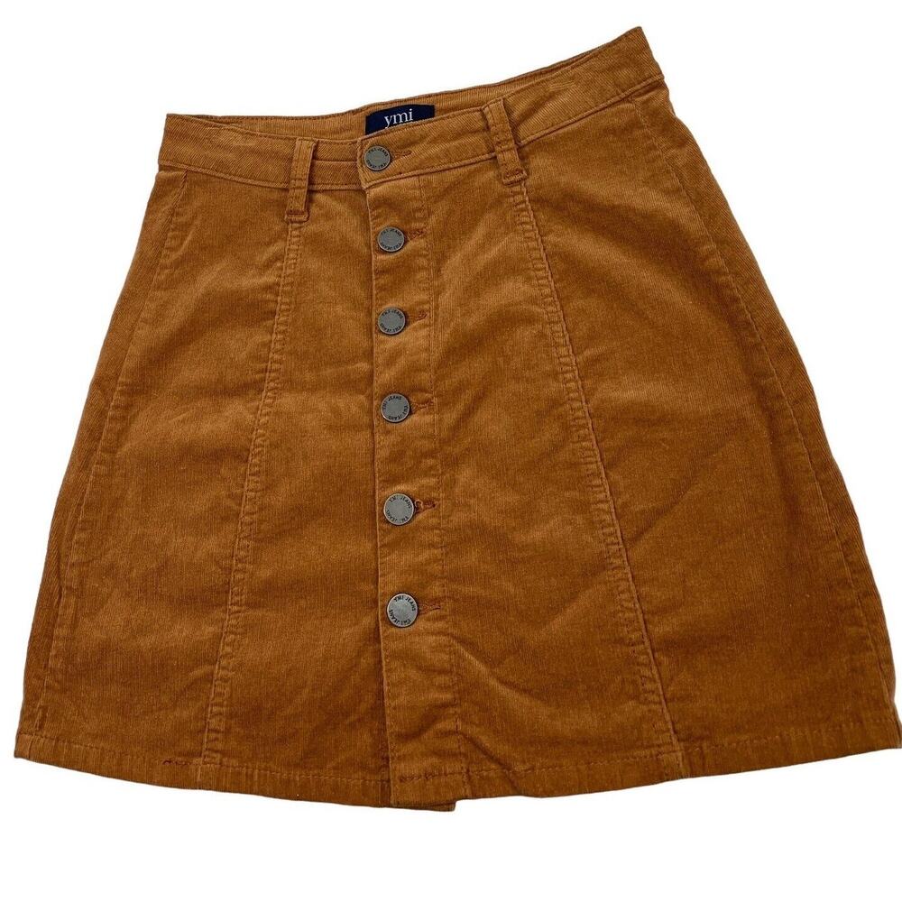 YMI Corduroy Skirt Womens Size 25 Brown A Line Short Button Up Schoolgirl Preppy